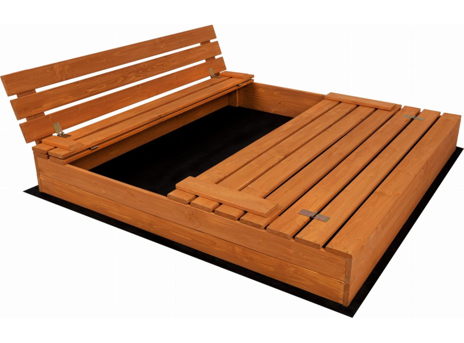 SAND TROPIC Dřevěné pískoviště s lavičkami a příslušenstvím 100x100cm (impregnované)
