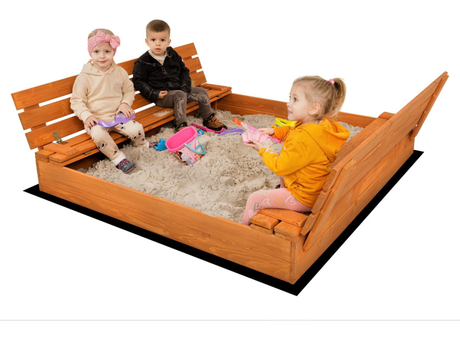 SAND TROPIC Dřevěné pískoviště s lavičkami a příslušenstvím 100x100cm (impregnované)