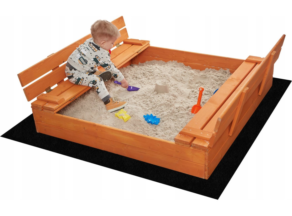 SAND TROPIC Dřevěné pískoviště s lavičkami a příslušenstvím 100x100cm (impregnované)
