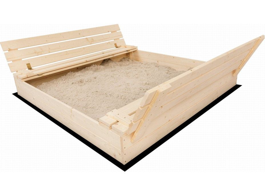 SAND TROPIC Dřevěné pískoviště s lavičkami a příslušenstvím 146x137cm (přírodní)