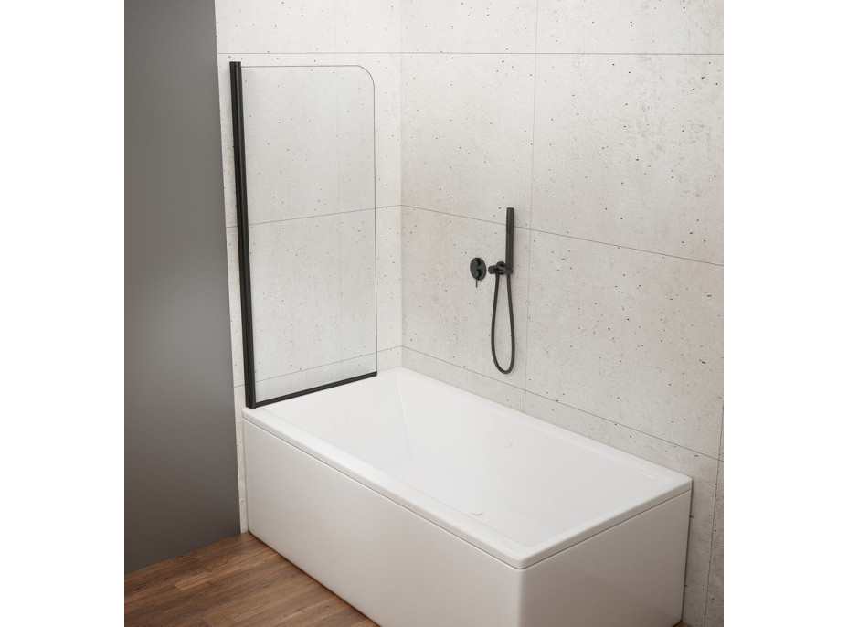 Aqualine VILMA vanová zástěna 600x1400mm, černá, čiré sklo AQ6014B