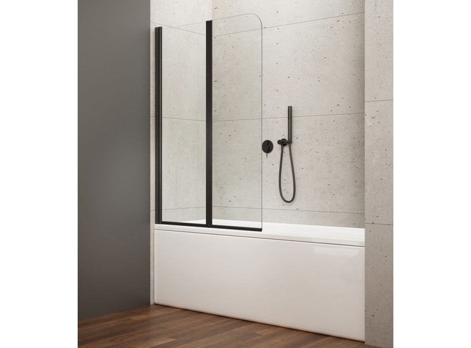 Aqualine WILA vanová zástěna 900x1400 mm skládací, černá, čiré sklo AQ5742B