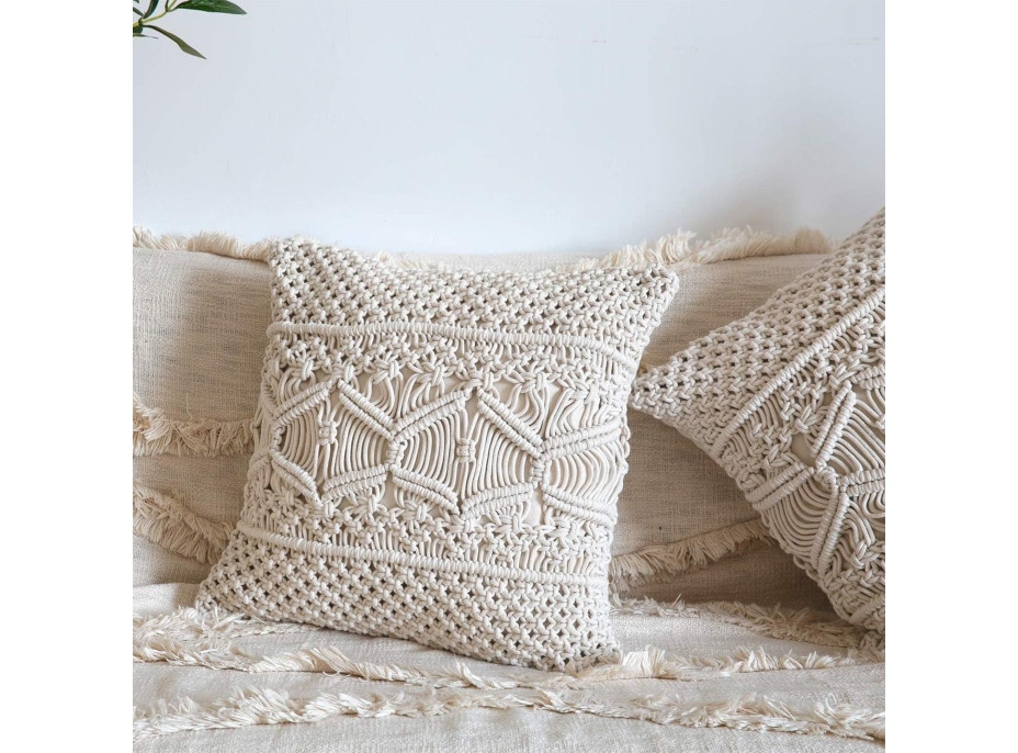 Polštář MACRAME 40x40 cm s výplní - béžový