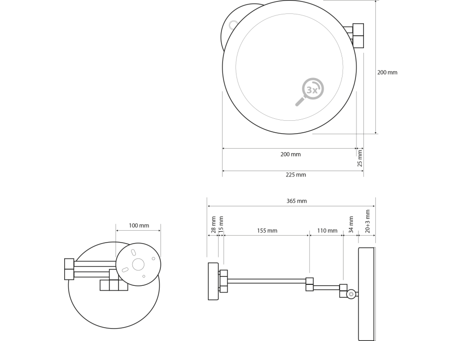 Sapho X-ROUND kosmetické zrcátko s LED osvětlením ø 200mm, kulaté, chrom XR016