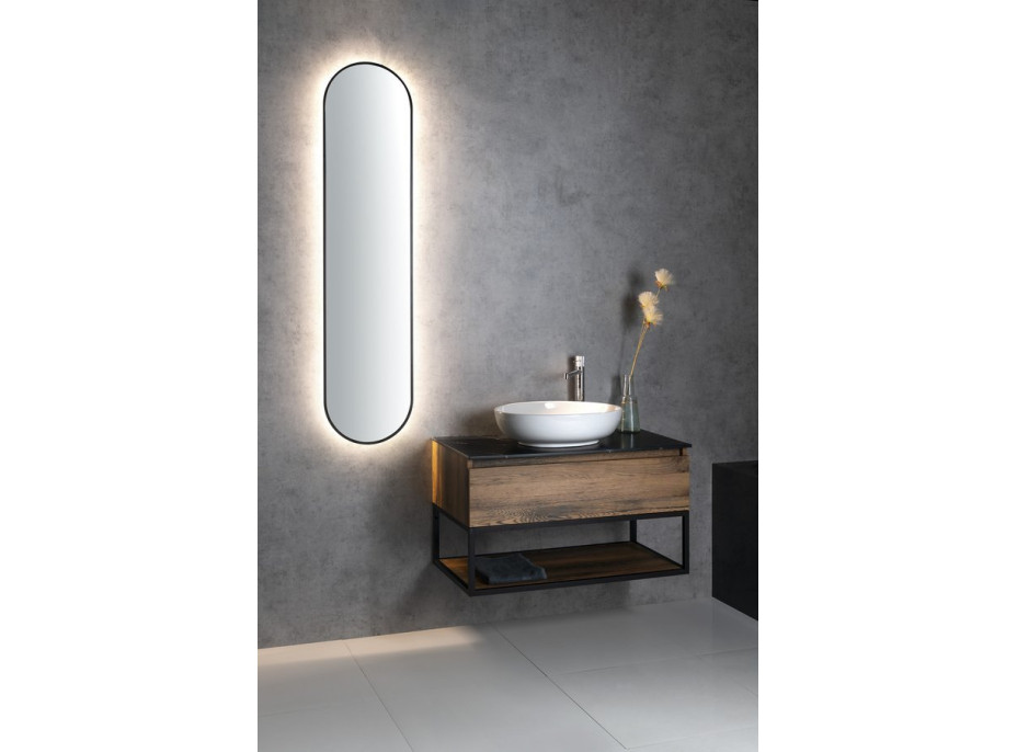 Sapho SHARON LONG oválné zrcadlo s LED podsvícením 35x150cm, černá mat 30595CI