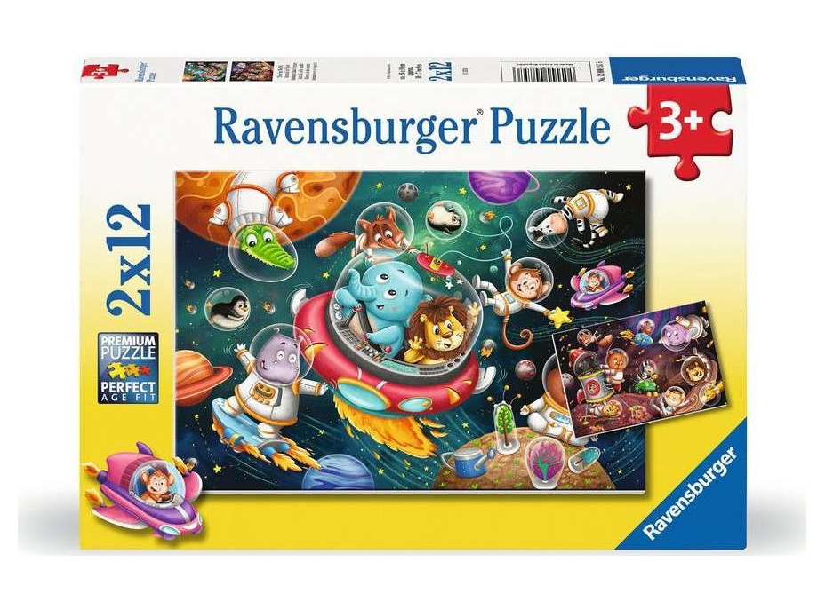 RAVENSBURGER Puzzle Zvířátka ve vesmíru 2x12 dílků