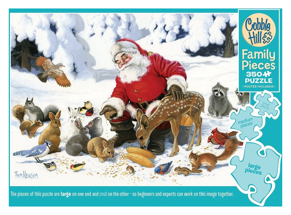 COBBLE HILL Rodinné puzzle Santa se zvířecími přáteli 350 dílků