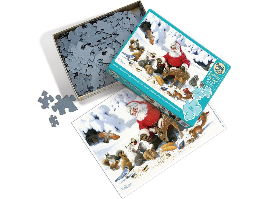 COBBLE HILL Rodinné puzzle Santa se zvířecími přáteli 350 dílků