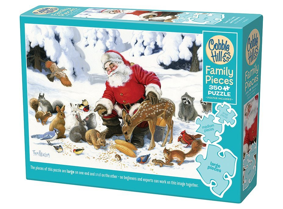 COBBLE HILL Rodinné puzzle Santa se zvířecími přáteli 350 dílků