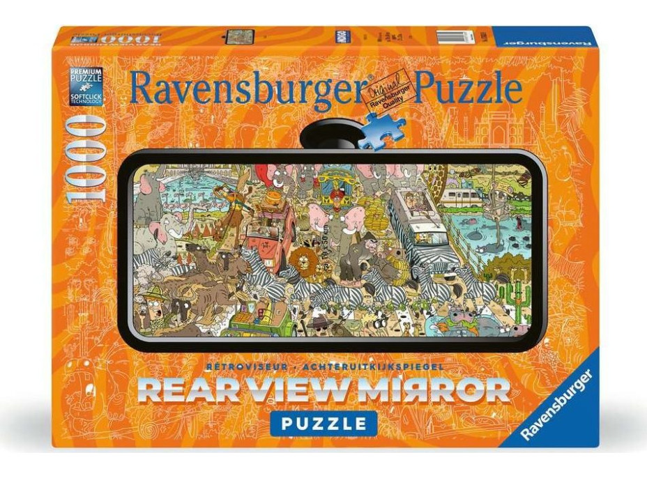 RAVENSBURGER Puzzle Pohled do zpětného zrcátka: Safari 1000 dílků