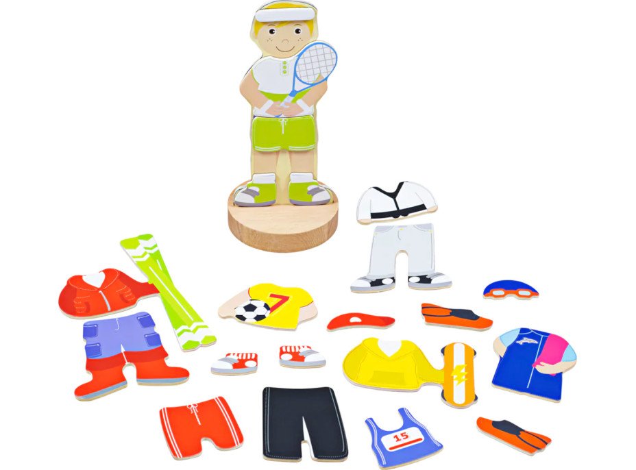 Bigjigs Toys Magnetické oblékací puzzle sportovní aktivity