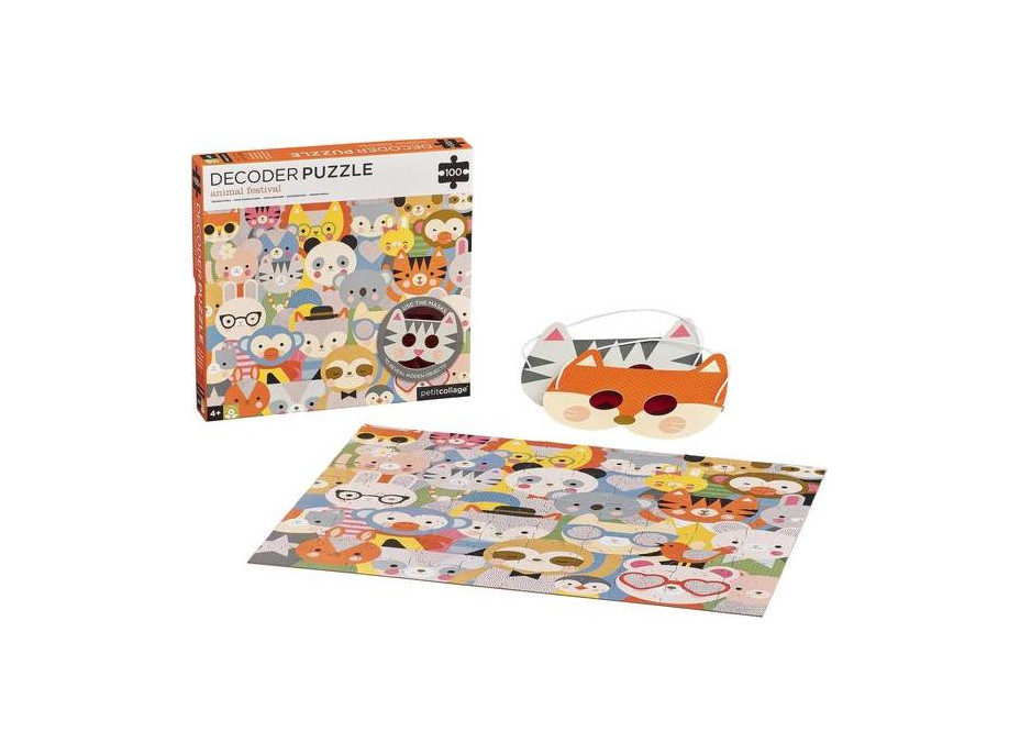 Petit Collage Puzzle zvířátka 100 ks s 3D brýlemi