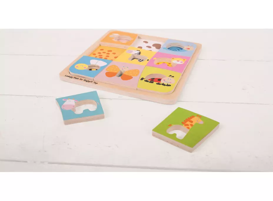 Bigjigs Toys Dřevěné vkládací puzzle 9 zvířátek