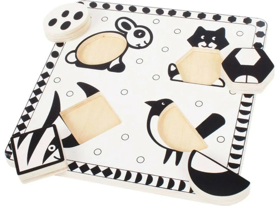 Bigjigs Toys Dřevěné vkládací puzzle černobílé tvary 2