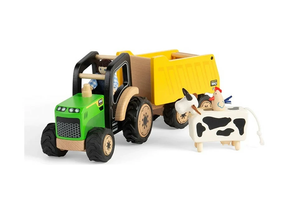 Tidlo Dřevěný traktor s přívěsem
