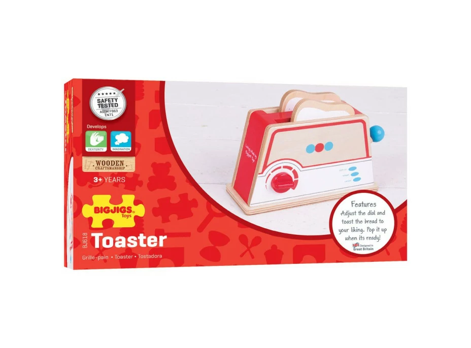 Bigjigs Toys Dřevěný toaster s puntíky