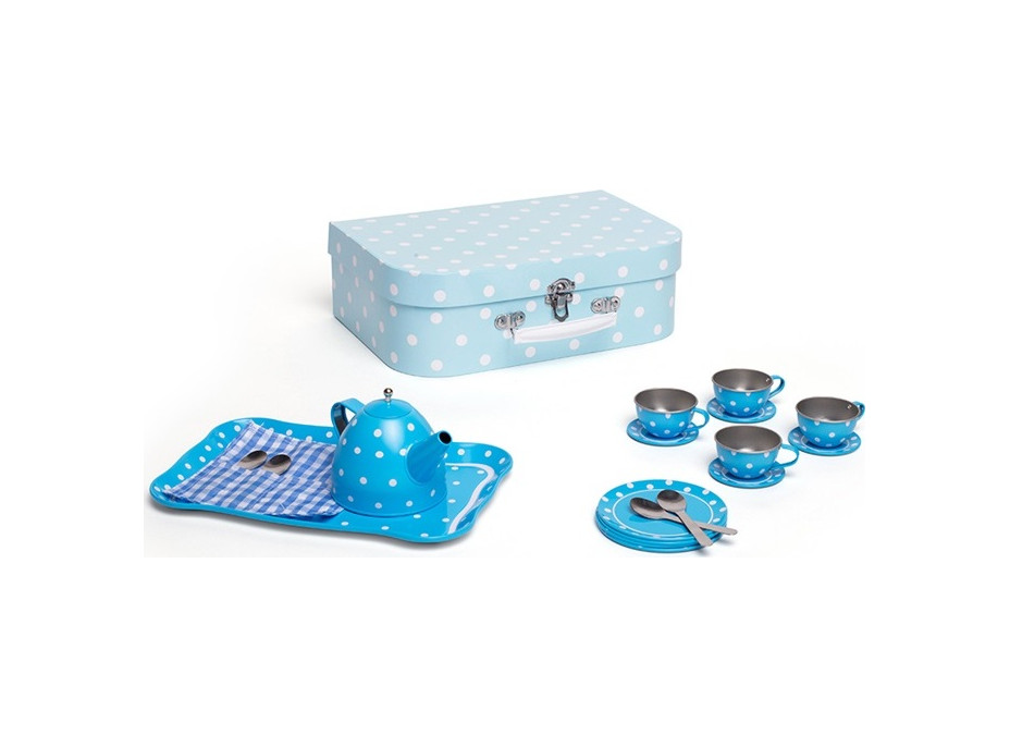 Bigjigs Toys Modrý puntíkovaný čajový set