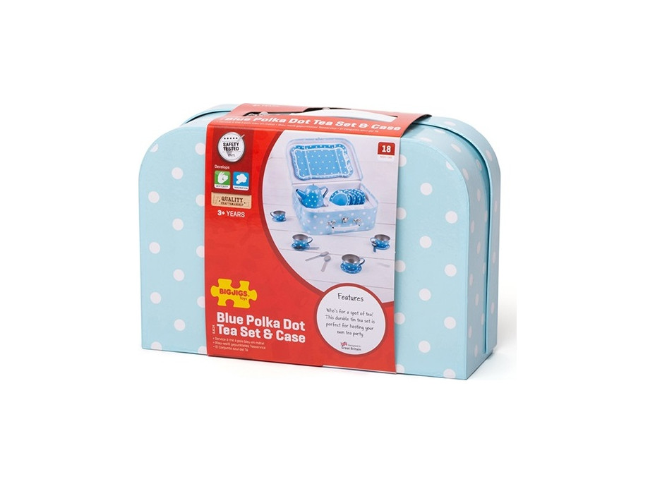 Bigjigs Toys Modrý puntíkovaný čajový set