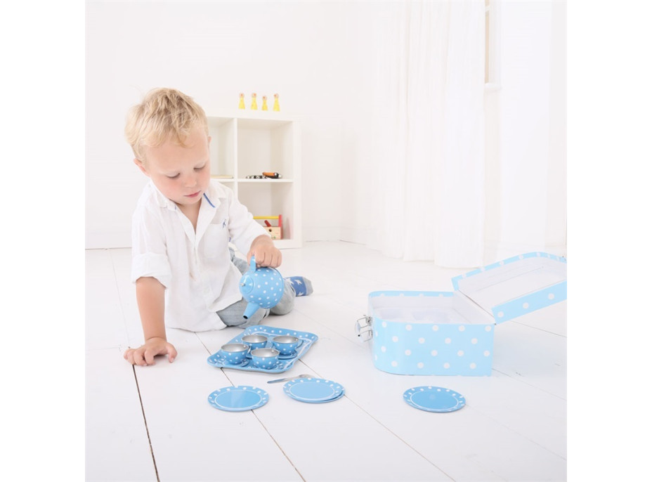 Bigjigs Toys Modrý puntíkovaný čajový set