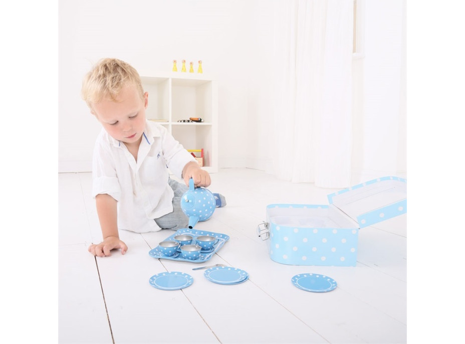 Bigjigs Toys Modrý puntíkovaný čajový set