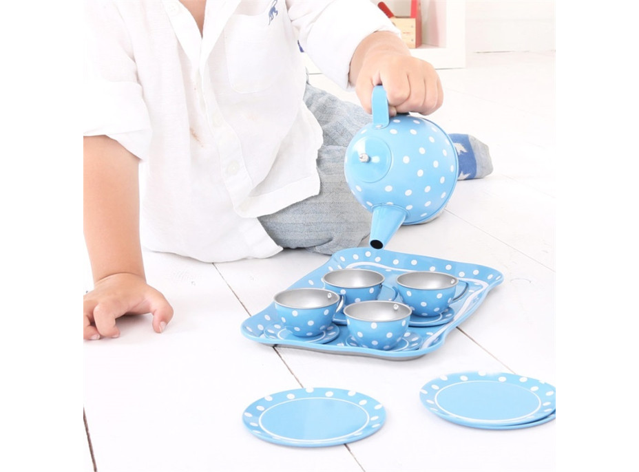 Bigjigs Toys Modrý puntíkovaný čajový set