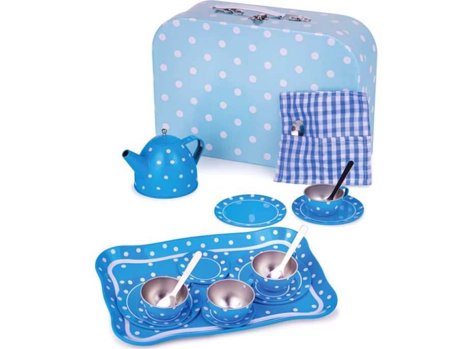 Bigjigs Toys Modrý puntíkovaný čajový set