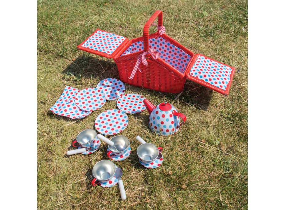 Bigjigs Toys Čajová puntíkovaná sada v piknikovém koši