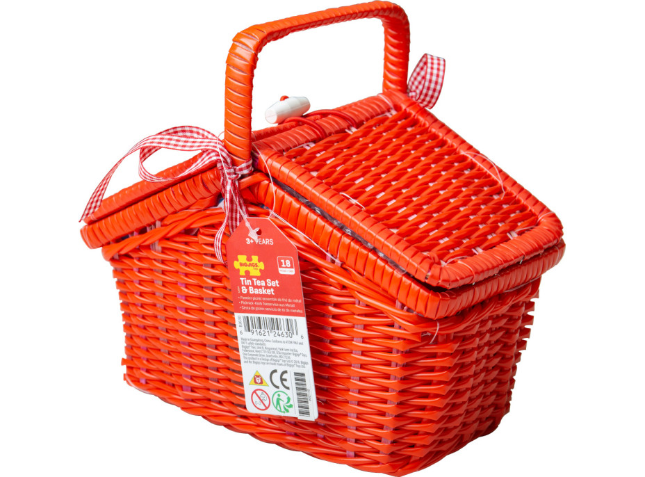 Bigjigs Toys Čajová puntíkovaná sada v piknikovém koši