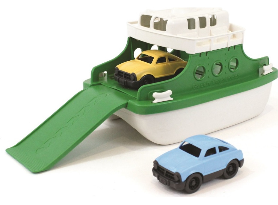 Green Toys Trajekt zeleno-bílý s autíčky