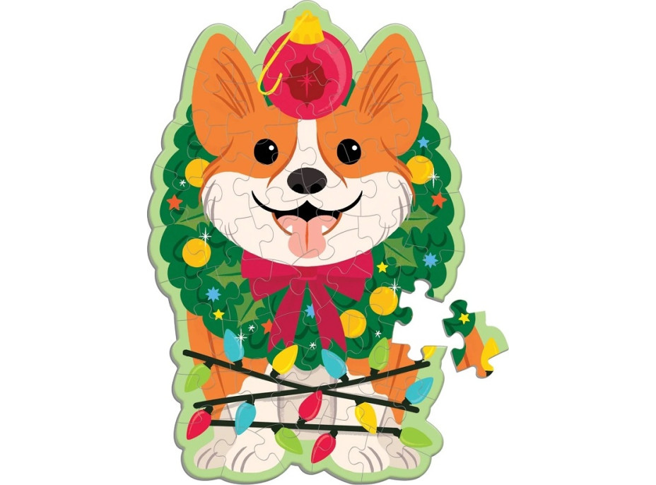 Mudpuppy Puzzle Vánonční pes Corgi s vůní chvojí 48 dílků