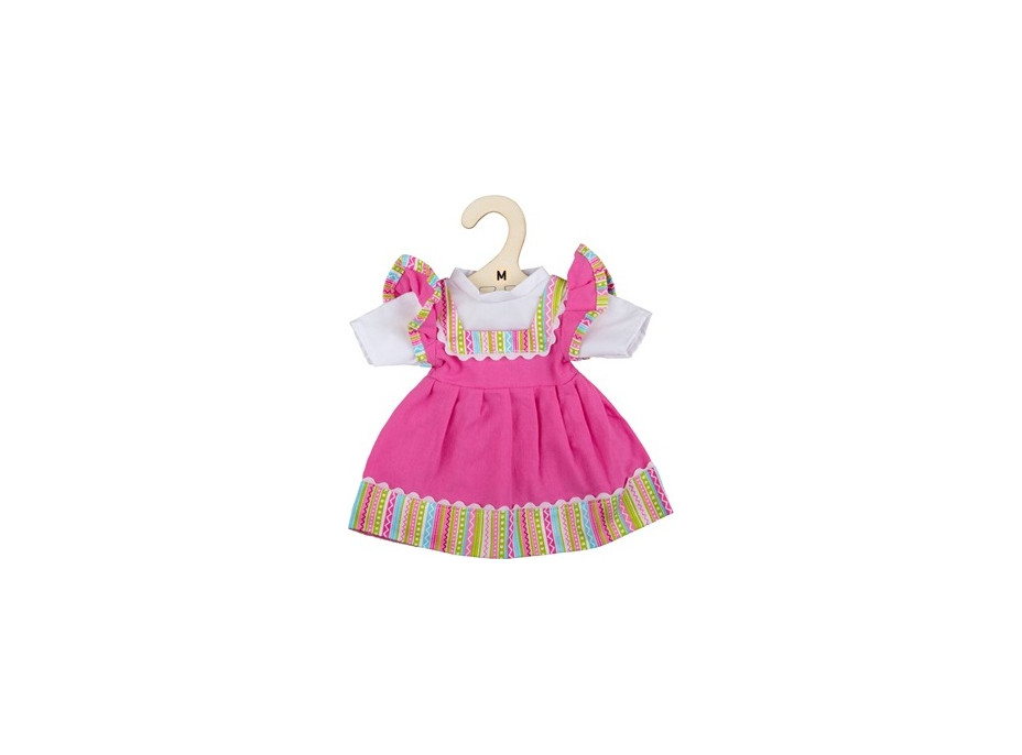 Bigjigs Toys Růžové šaty s pruhovaným lemováním pro panenku 34 cm