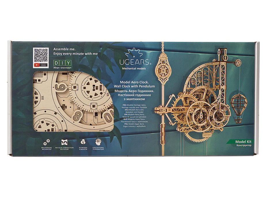 Ugears 3D dřevěné mechanické puzzle Nástěnné hodiny Aero