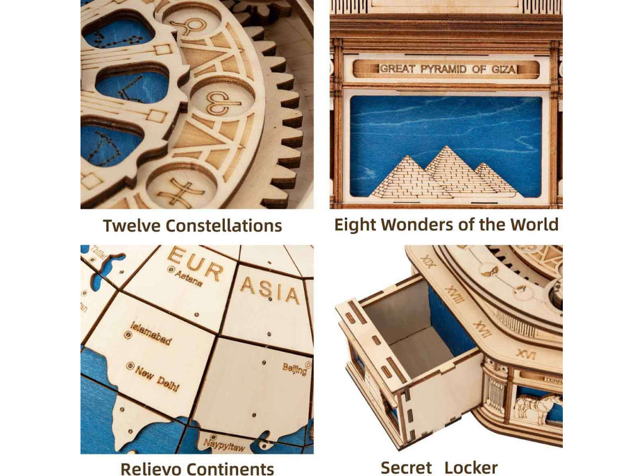RoboTime 3D dřevěné mechanické puzzle Velký glóbus
