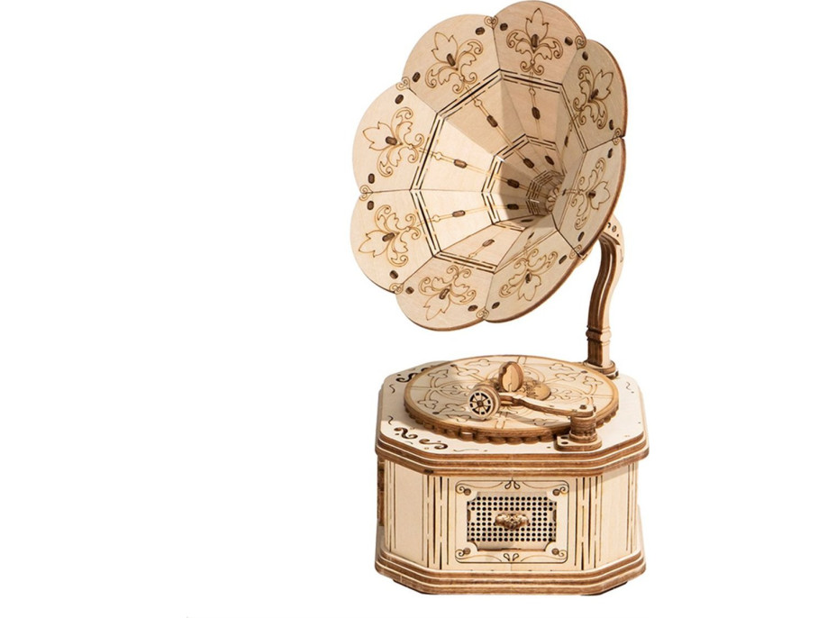 RoboTime dřevěné 3D puzzle Starožitný gramofon