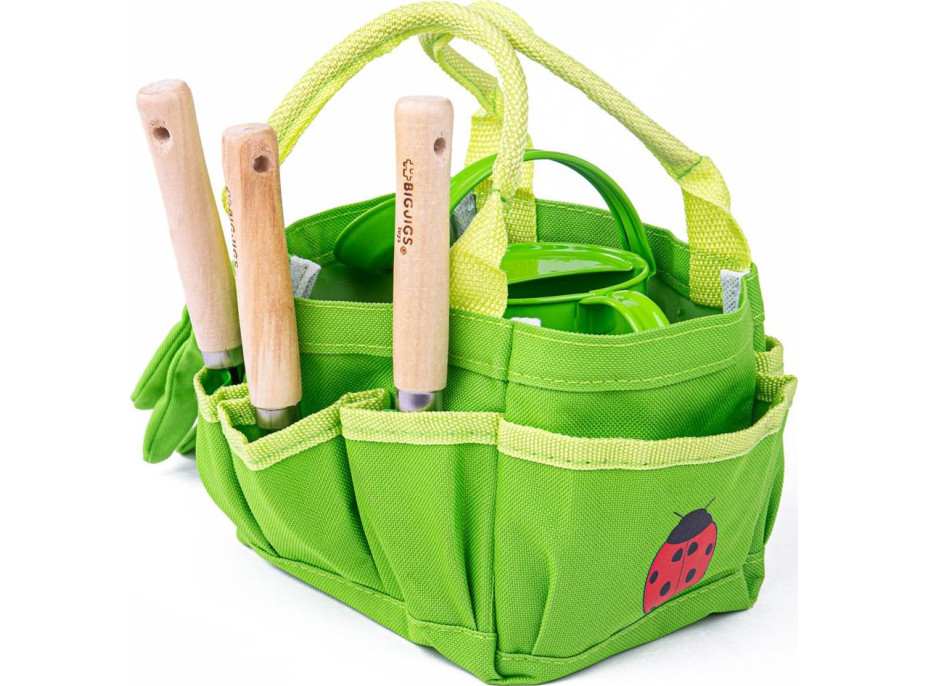 Bigjigs Toys Zahradní set nářadí v plátěné tašce zelený