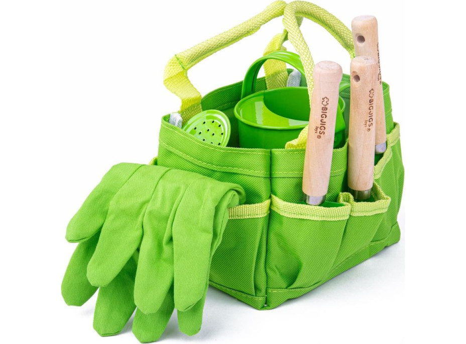 Bigjigs Toys Zahradní set nářadí v plátěné tašce zelený