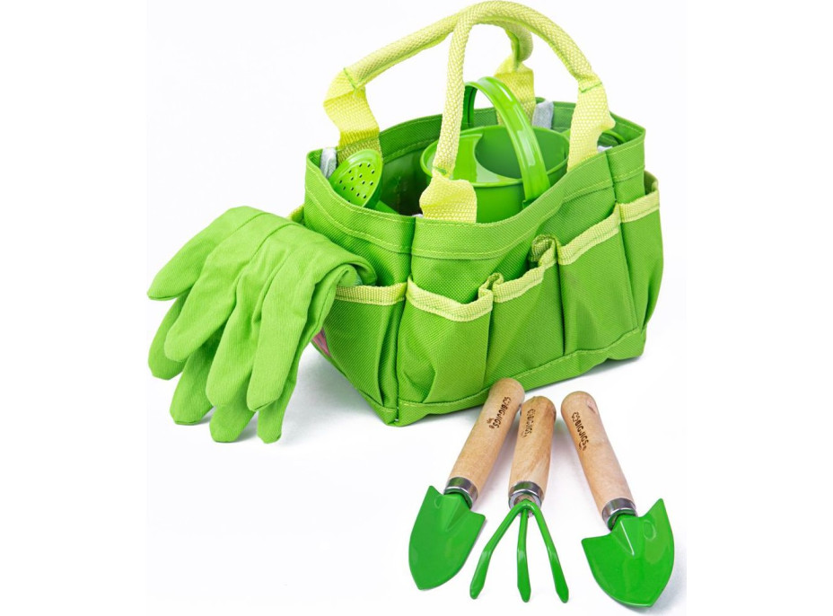 Bigjigs Toys Zahradní set nářadí v plátěné tašce zelený