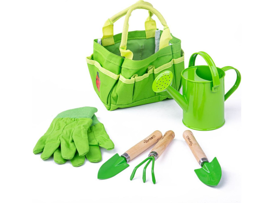 Bigjigs Toys Zahradní set nářadí v plátěné tašce zelený