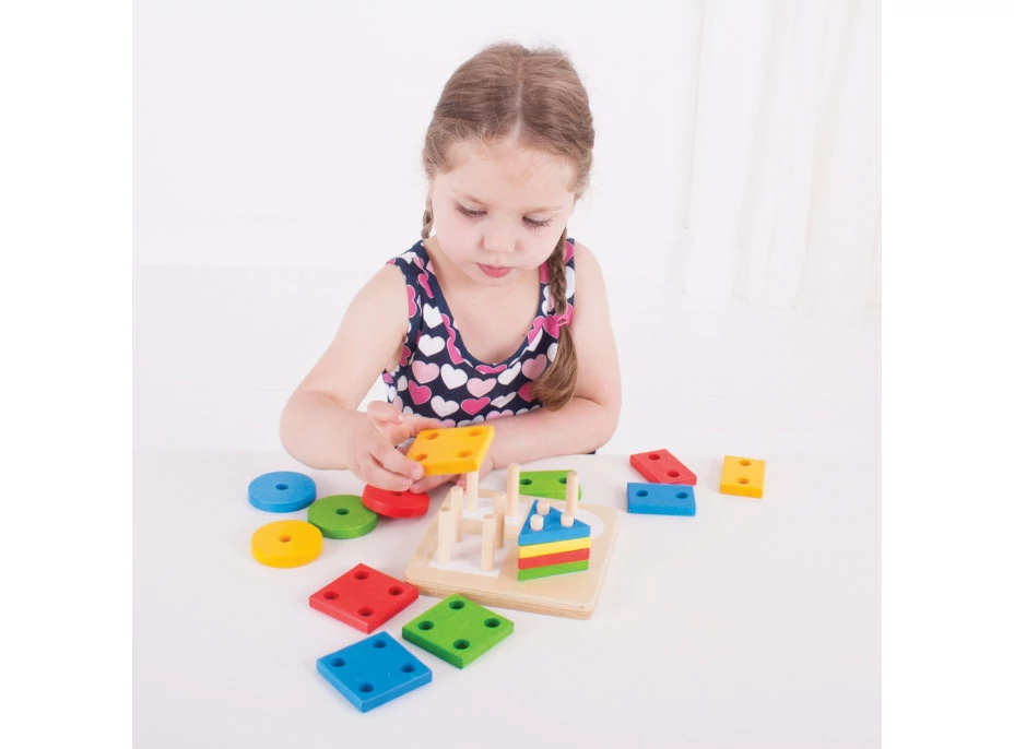 Bigjigs Baby Nasazování barevných tvarů na tyče