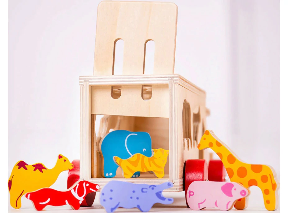 Bigjigs Toys Dřevěné auto se zvířátky