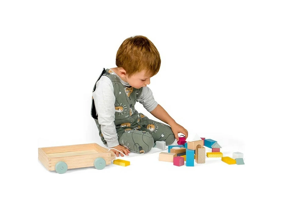 Bigjigs Toys Vozík s dřevěnými kostkami