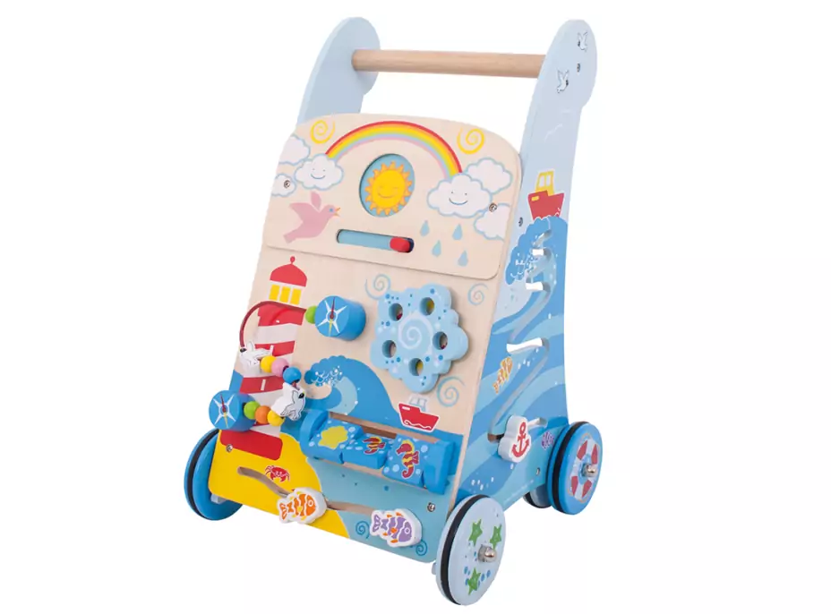 Bigjigs Baby Dřevěné aktivní chodítko moře