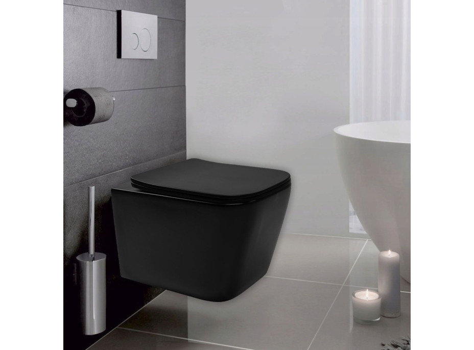 Závěsné WC Rea Julio RIMLESS + Duroplast sedátko flat - černé matné