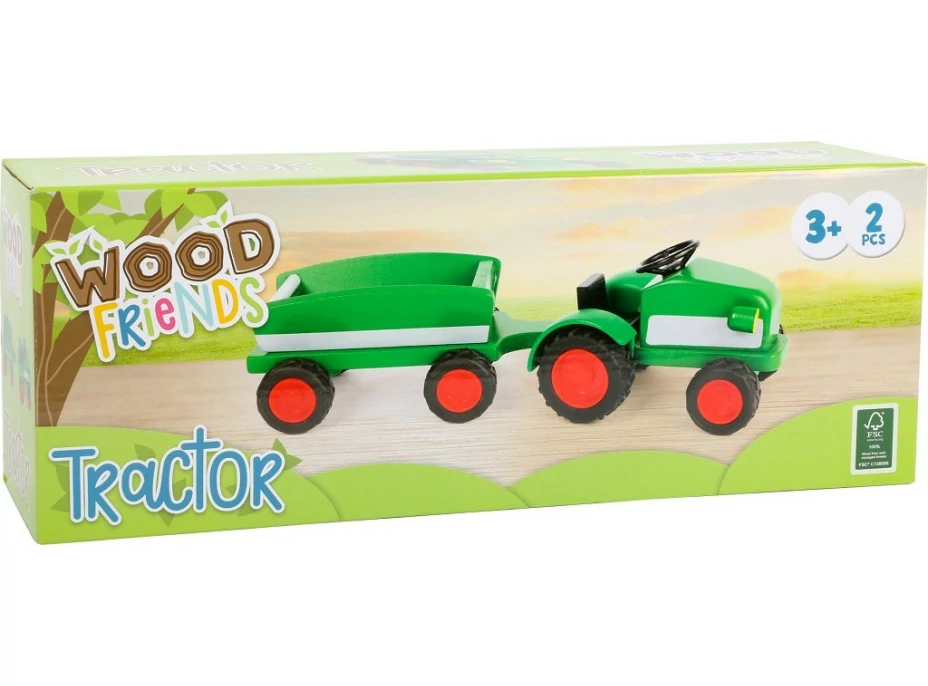 small foot Dřevěný traktor s vlečkou zelený