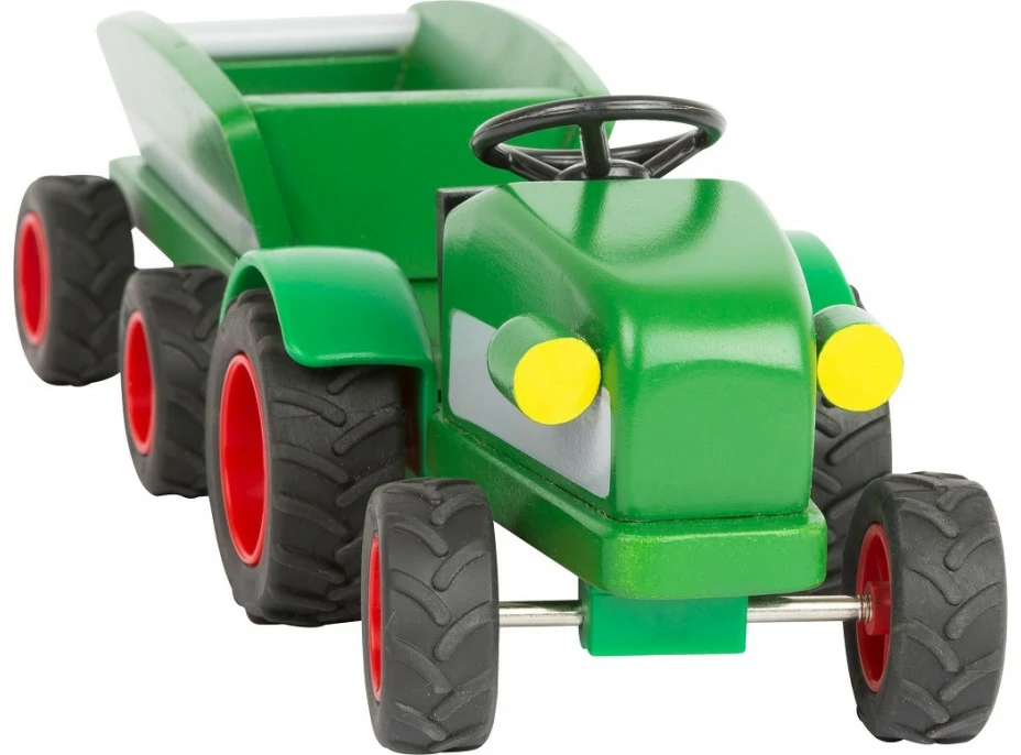 small foot Dřevěný traktor s vlečkou zelený