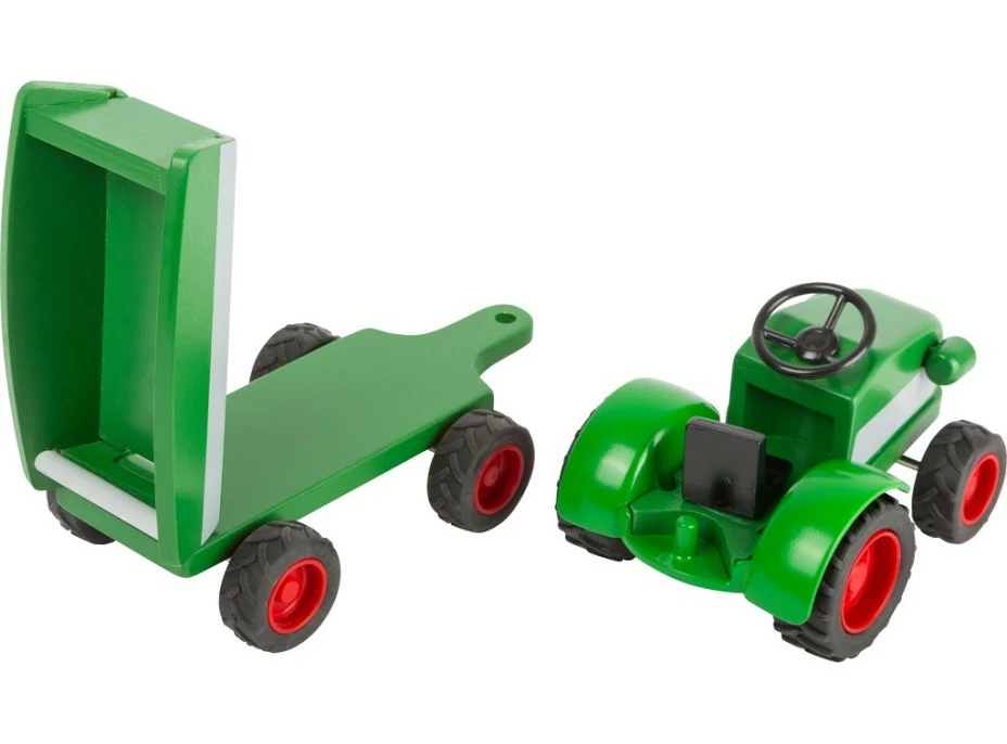 small foot Dřevěný traktor s vlečkou zelený