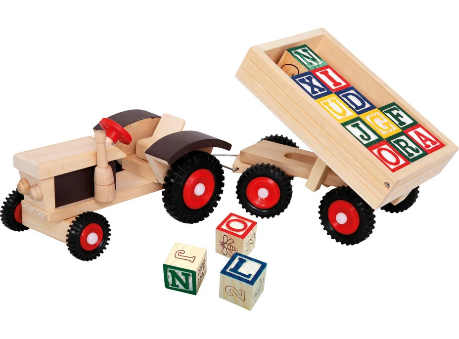 Bino Traktor s gumovými koly a vlečkou ABC