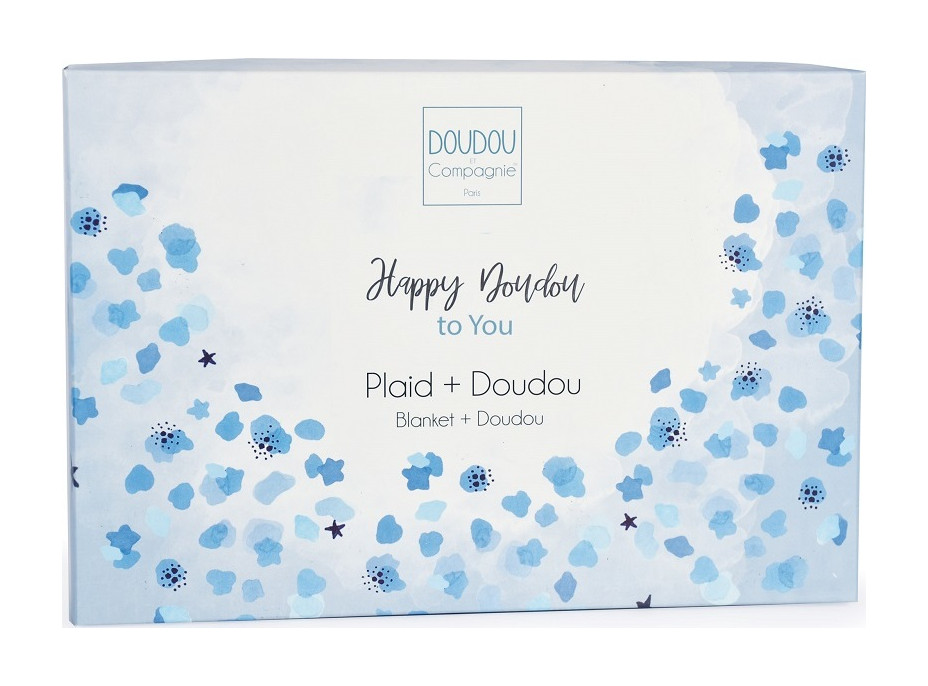 Doudou Dárková sada šťastný králíček pléd a modro-šedý muchláček