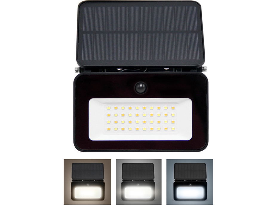 Solight LED solární světélko se senzorem, 6W, 660lm, 3CCT, Li-Ion, černá