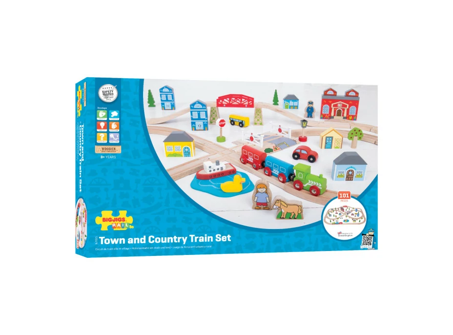 Bigjigs Rail Dřevěná vláčkodráha město a vesnice 91 dílů